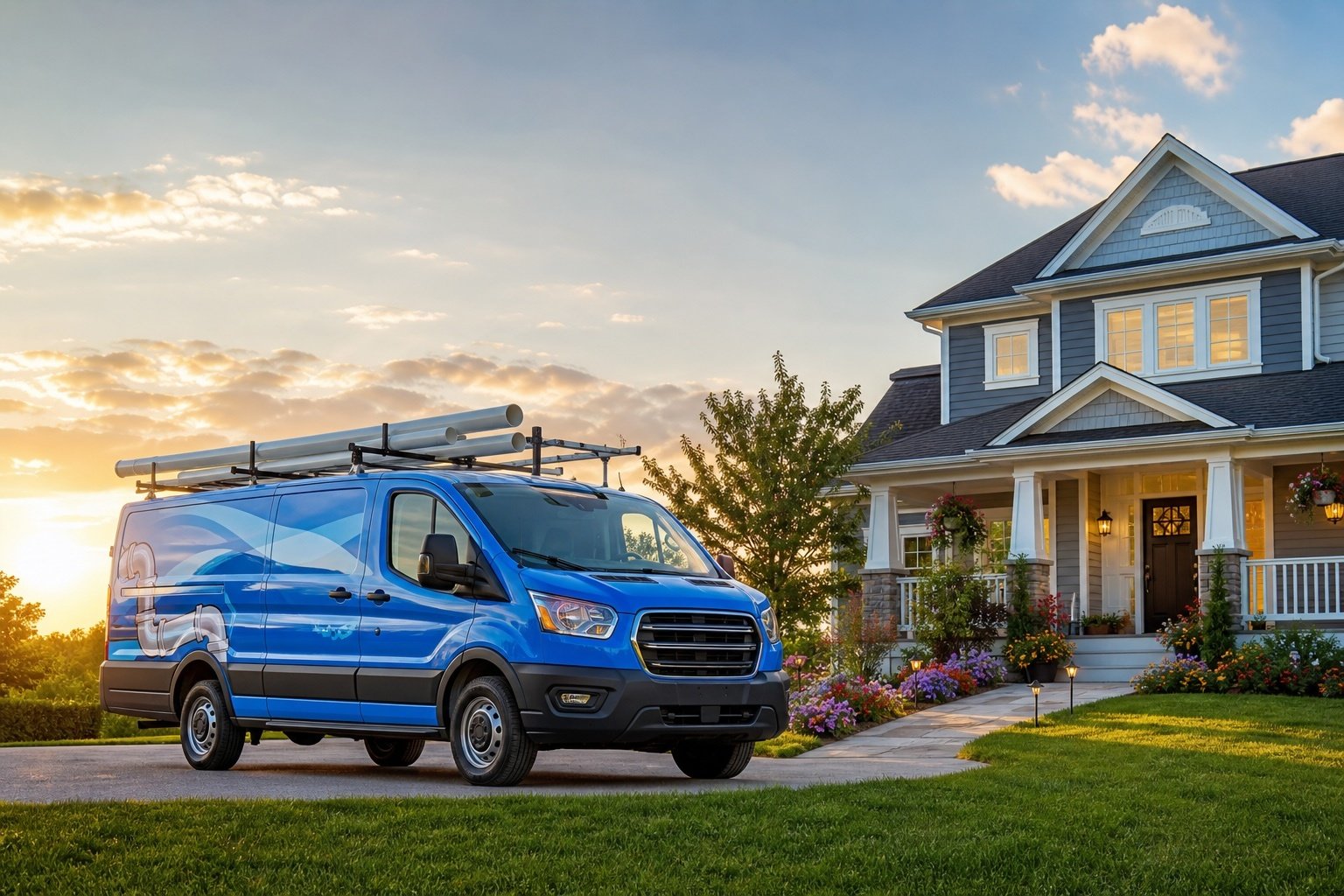 Plumbing Truck in Front of a Home