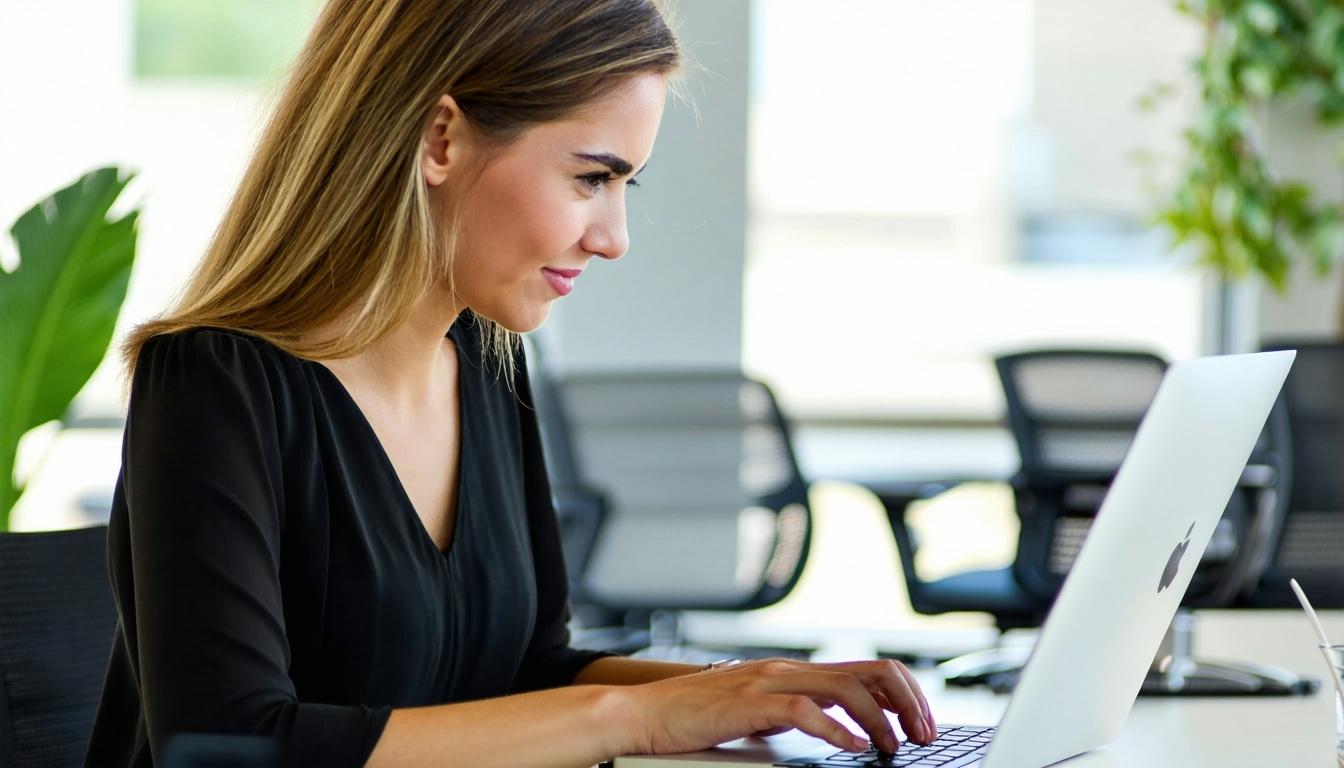 female business owner using laptop computer, the impact of fed rates on businesses