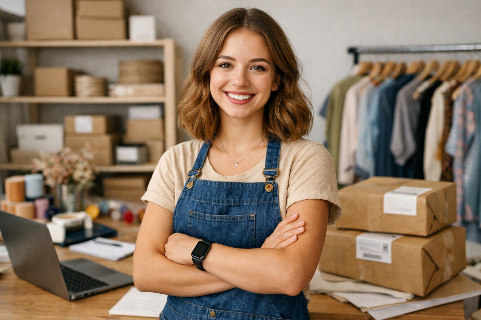 Smiling female business owner in her home office
