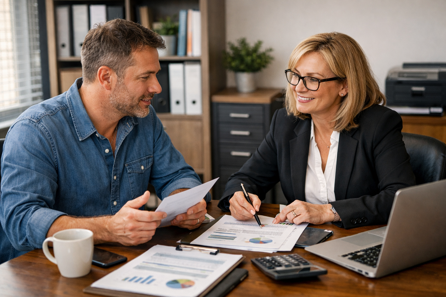 Small business owner meeting with an accountant to discuss his business tax return