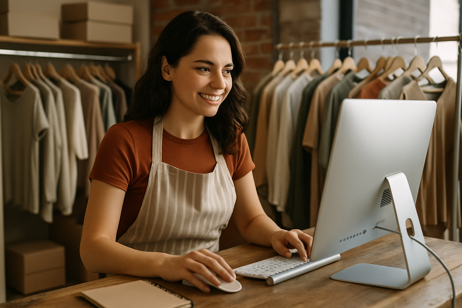 female small business owner using computer in retail store, 7 reasons to get businessfunding in Q4