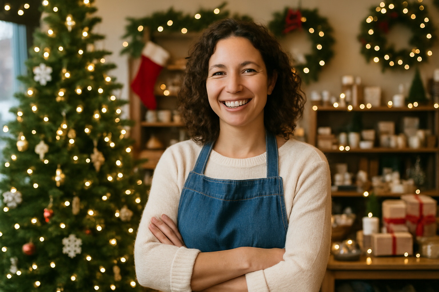 smiling small business owner in retail store, how to avoid post-holiday debt