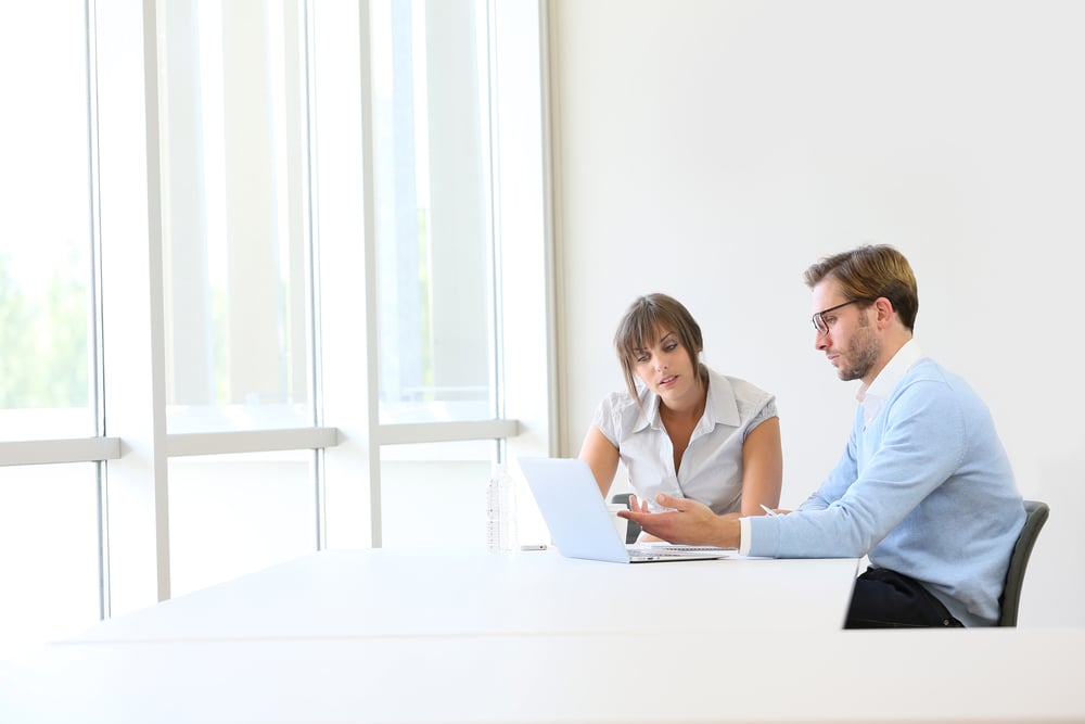 business partners working on project in bright office