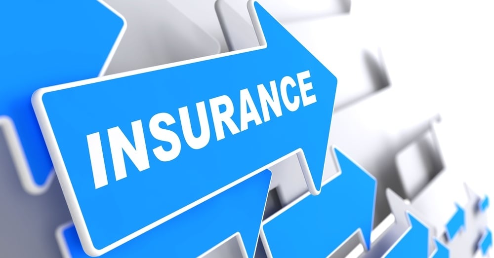 blue arrow that reads insurance, business insurance guide