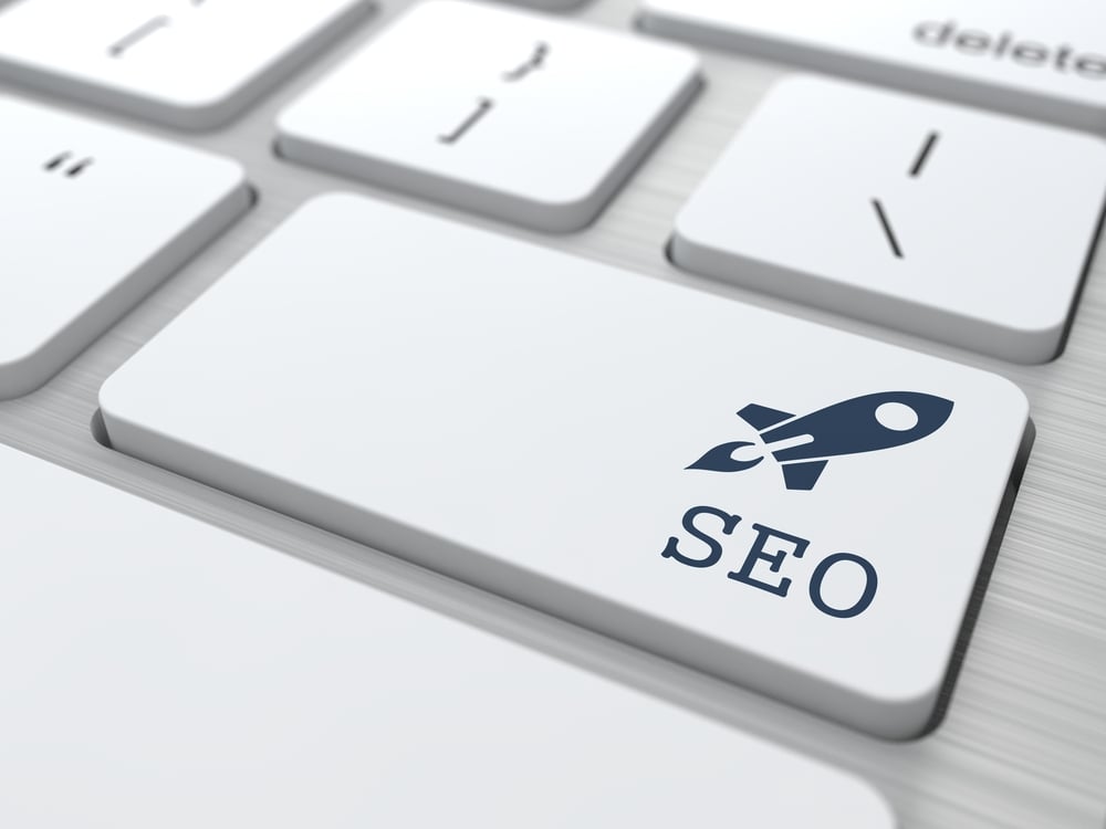 seo on a computer button, seo guide for business