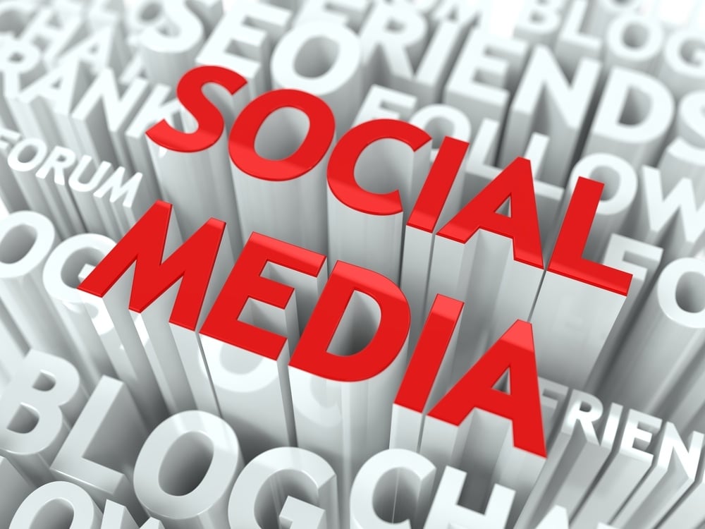 social media letters in red typography, five social media tips for businesses