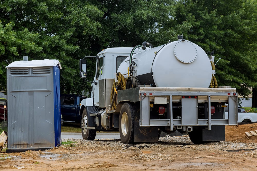 waste management truck at a job site, portable sanitation equipment loans