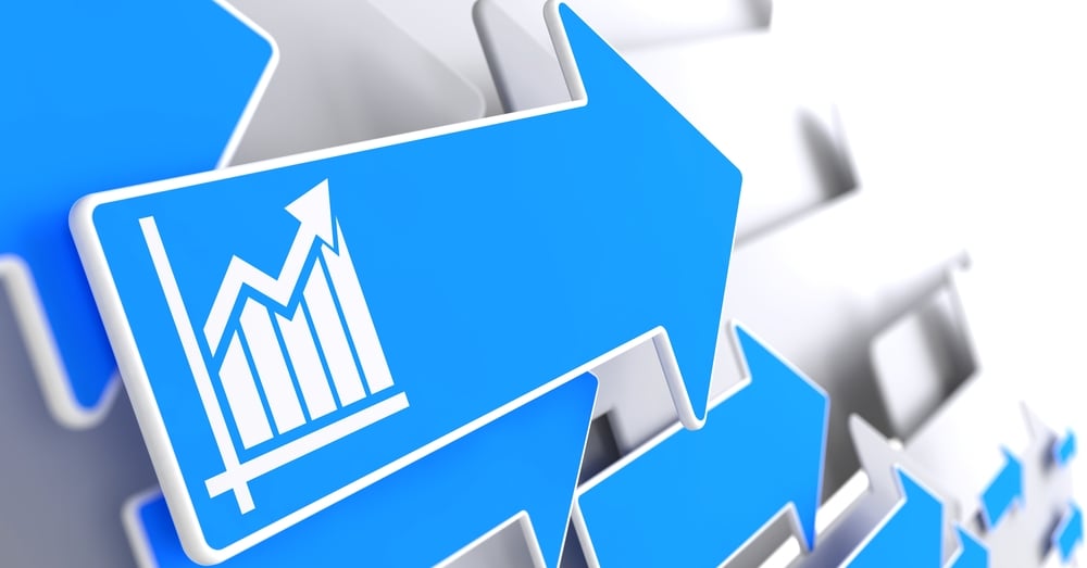 blue arrow growth chart icons, guide to equipment vendor success